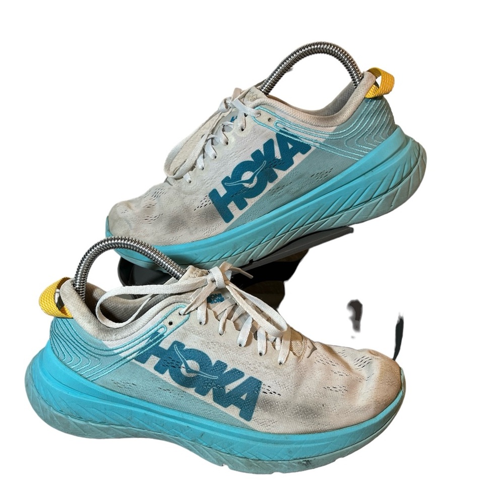HOKA Pro Flyx ONE CARBON X WOMEN SZ 8.5 RUNNING SHOES WHITE 1102887 Blue White